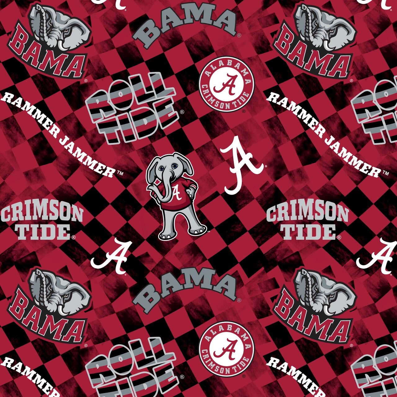 Sykel Enterprises-University of Alabama Cotton Quilting Fabric-Alabama Crimson Tide Check Allover Cotton Fabric Sold by the Yard